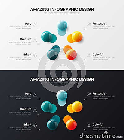 5 step marketing analytics presentation vector illustration template bundle. Amazing business data visualization design layout. Vector Illustration