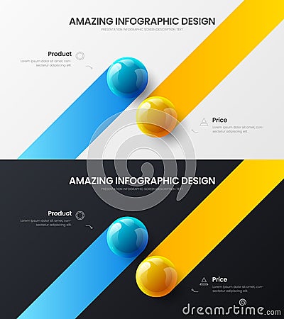 2 step marketing analytics presentation vector illustration template bundle. Business infographic design layout set. Vector Illustration