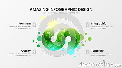 4 option marketing analytics vector illustration template. Business data design layout. Curl organic statistics infographic report Vector Illustration