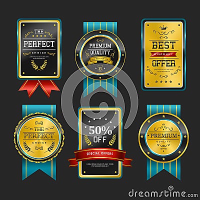 Premium quality sparkling golden labels collection Vector Illustration