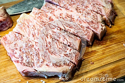 Premium Rare Slices many parts of Wagyu A5 beef with high-marbled texture Stock Photo