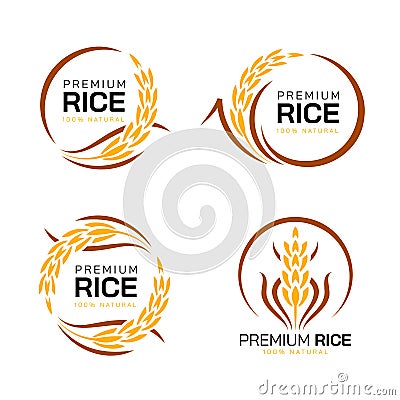 Premium rice logo - yellow brown paddy rice with circle style collection vector design Vector Illustration