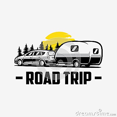 Road trip car caravan vector art isolated in white background Vector Illustration