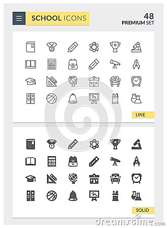 Premium School Solid and Line Vector icon set Vector Illustration