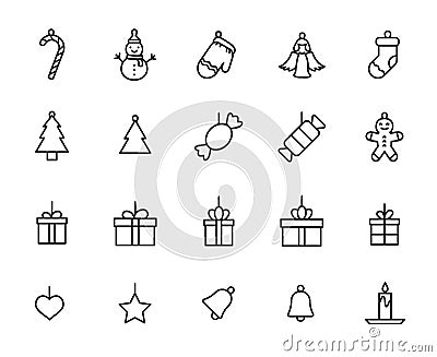 Premium set of Christmas toys line icons Vector Illustration