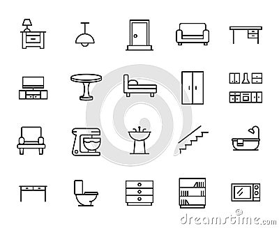 Premium set of furniture line icons. Cartoon Illustration