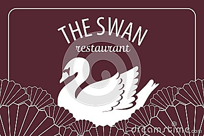 Premium swan on fan wave japanese or chinese style on deep red b Stock Photo