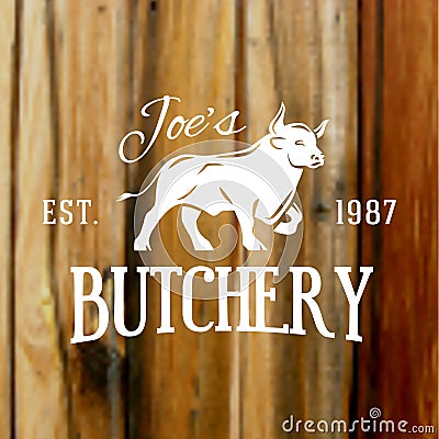 Premium vintage beef bull label on blurred wood Vector Illustration