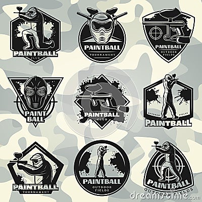 Premium Vintage Paintball Club Labels Set Vector Illustration