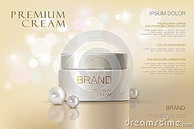 Premium VIP cosmetic ads, hydrating luxury facial cream for sale. Elegant soft color cream mask bottle isolated on Vector Illustration