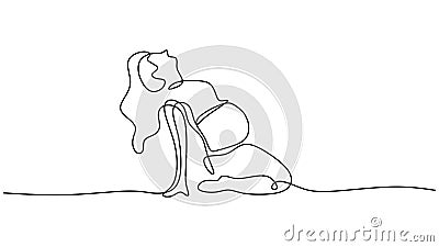 Prenatal yoga continuous line drawing, pregnant woman doing exercise vector illustration Vector Illustration