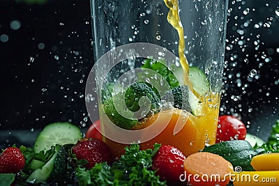 Prep in motion Fresh organic veggies transformed into a healthful smoothie Stock Photo