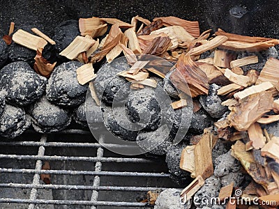 Preparation of the BBQ with the cooking and smelling technique Stock Photo