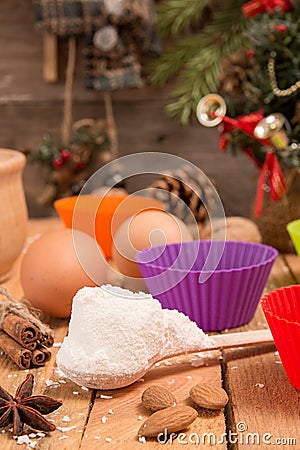 Preparation Christmas New Year sweeties. Ingredients and holiday Stock Photo