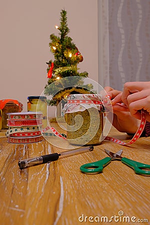 Preparation of handmade Christmas presents Stock Photo