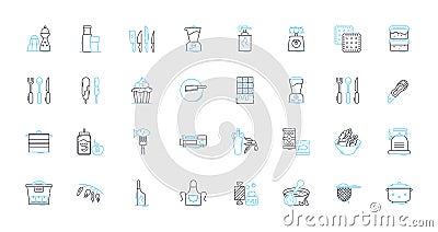 Preparation cookery linear icons set. Chopping, Slicing, Dicing, Grating, Peeling, Blanching, Braising line vector and Vector Illustration