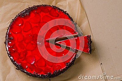 Preparation of delicious sweet cake flavored with ripe red straw Stock Photo