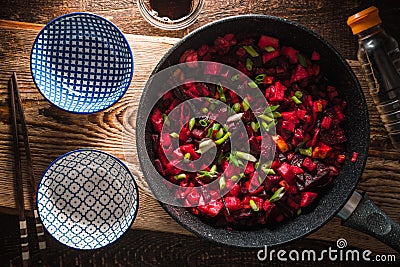 Preparation of a dish according to the Chinese recipe from vegetables Stock Photo