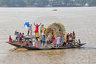 preparation of durga idol bisarjan Editorial Stock Photo