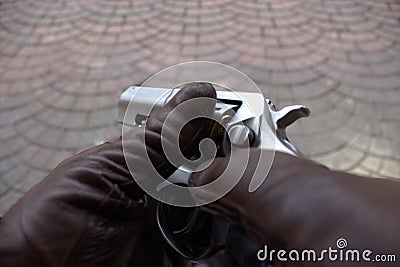 Preparation for fighting in a shotfire. Stock Photo