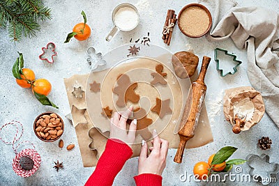 Preparation of gingerbread cookies. Festive Christmas baking Stock Photo