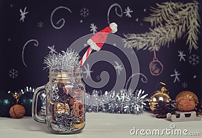 New Year`s decor jar Stock Photo