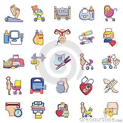 Preparation pregnancy icons set, cartoon style Vector Illustration