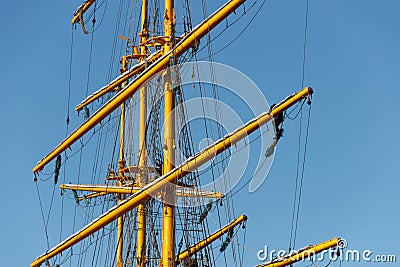 Preparation of the sailing frigate `Pallas` `Pallada` for a trip around the world in the port of Vladivostok Editorial Stock Photo