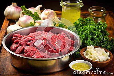 preparation scene of marinading beef for asado Stock Photo