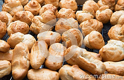 Preparation of the small cream puffs Stock Photo