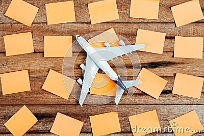 Preparation for Traveling concept and to do list, the paper noted, airplane. Stock Photo