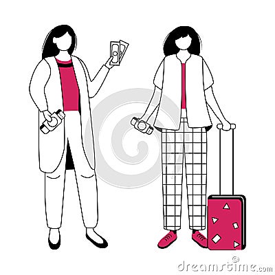 Preparation for vacation, holiday, trip flat contour vector illustration Vector Illustration