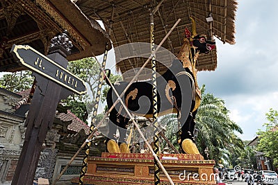 Black sarcophagus bull in Ubud, Bali ready for Royal Family Funeral 27th February 2018 Editorial Stock Photo