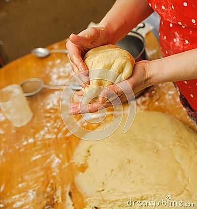 Prepare meal food. modelling dough in hands Stock Photo