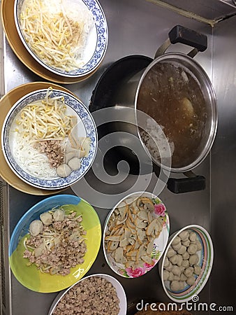 Prepare noodle ingredien in cooking kitchen Stock Photo