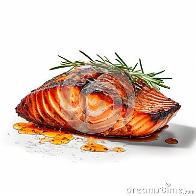 Tempting Grilled Salmon: A Culinary Masterpiece on a Pristine White Canvas Stock Photo