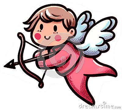 Cute Boy Cupid in pink clipart vintage color style for valentines day Cartoon Illustration