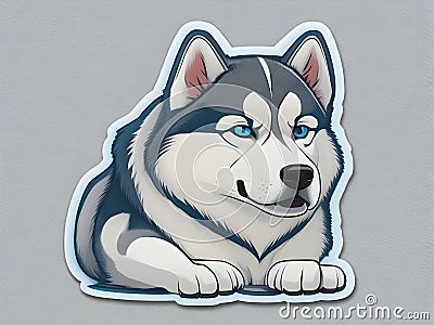 Vector Whirlwind: Contour Cartoon Sticker Pack with Dizzy Siberian Huskies Stock Photo