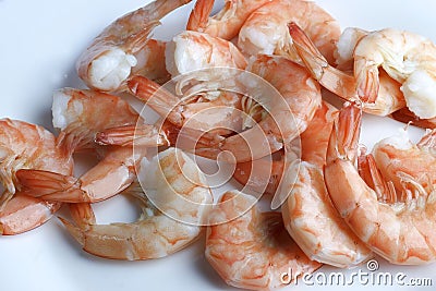 Prepared, cooked, fried tiger prawns Stock Photo