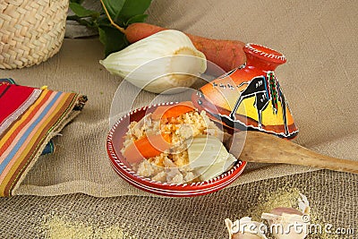 Prepared couscous with vegetables and chicken Stock Photo