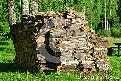 Prepared firewood for the winter heating period, energy crisis Stock Photo