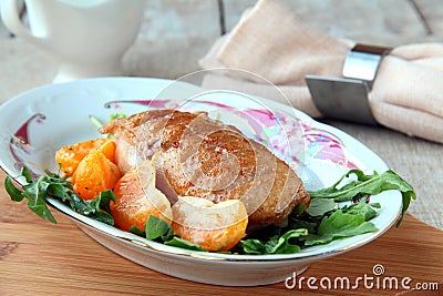 Prepared meat duck fillet on a plate Stock Photo