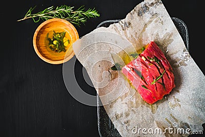 prepared raw beef to cook in the oven Stock Photo