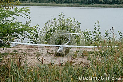 Preparing the army drones for the mission. Reconnaissance aircraft in the wild. Stock Photo