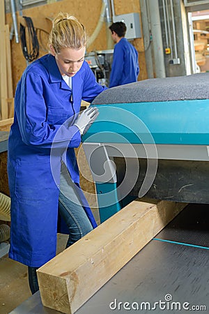 Preparing block wood Stock Photo