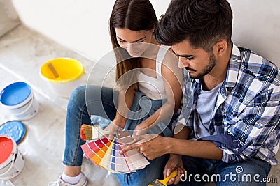 Preparing and choosing colors for painting new home, renovation Stock Photo