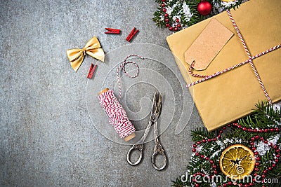 Preparing Chrstmas gift, packing Stock Photo