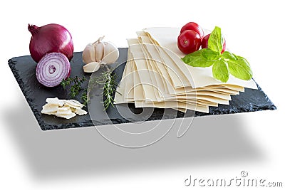 Preparing cooking italian food pasta lasagne bolognese ingredients Stock Photo