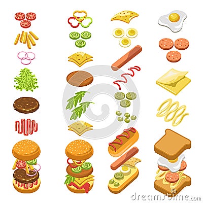 Preparing fast food step by step template colorful poster Vector Illustration