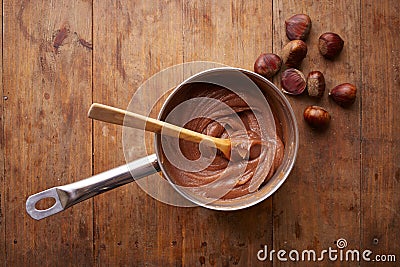 Preparing homemade chestnut cream on a pot Stock Photo